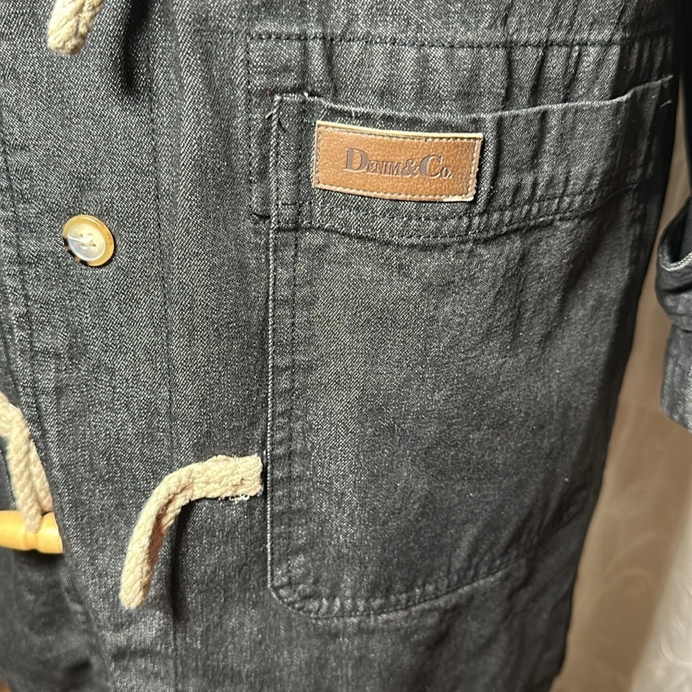 Denim & Co Lined Charcoal Denim Utility Hooded Coat Toggle Button Closure M NEW - Picture 11 of 16